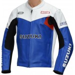 Classic Suzuki Colour Scheme Replica - Retro Style Leather Motorcycle Biker Jacket